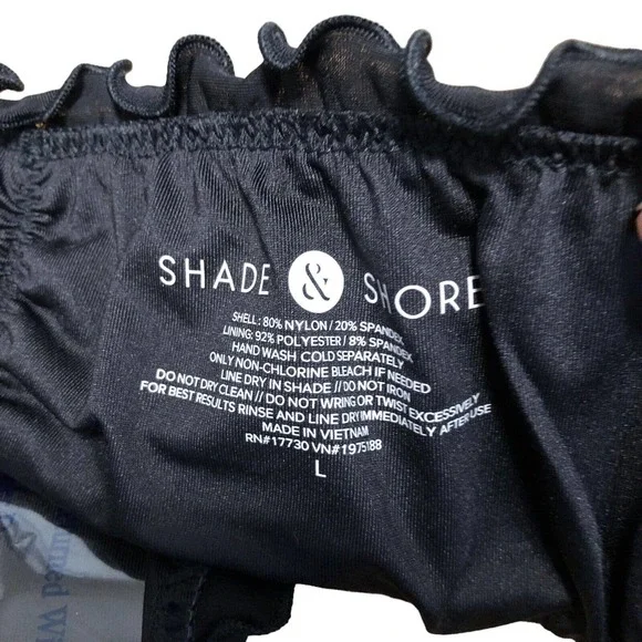 NEW Shade and Shore Ruffle Cheeky Bikini Bottom Size Large 12 - 14 Black - Picture 5 of 9